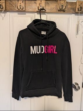 MUD GIRL Black Hoodie with Pink & White Logo